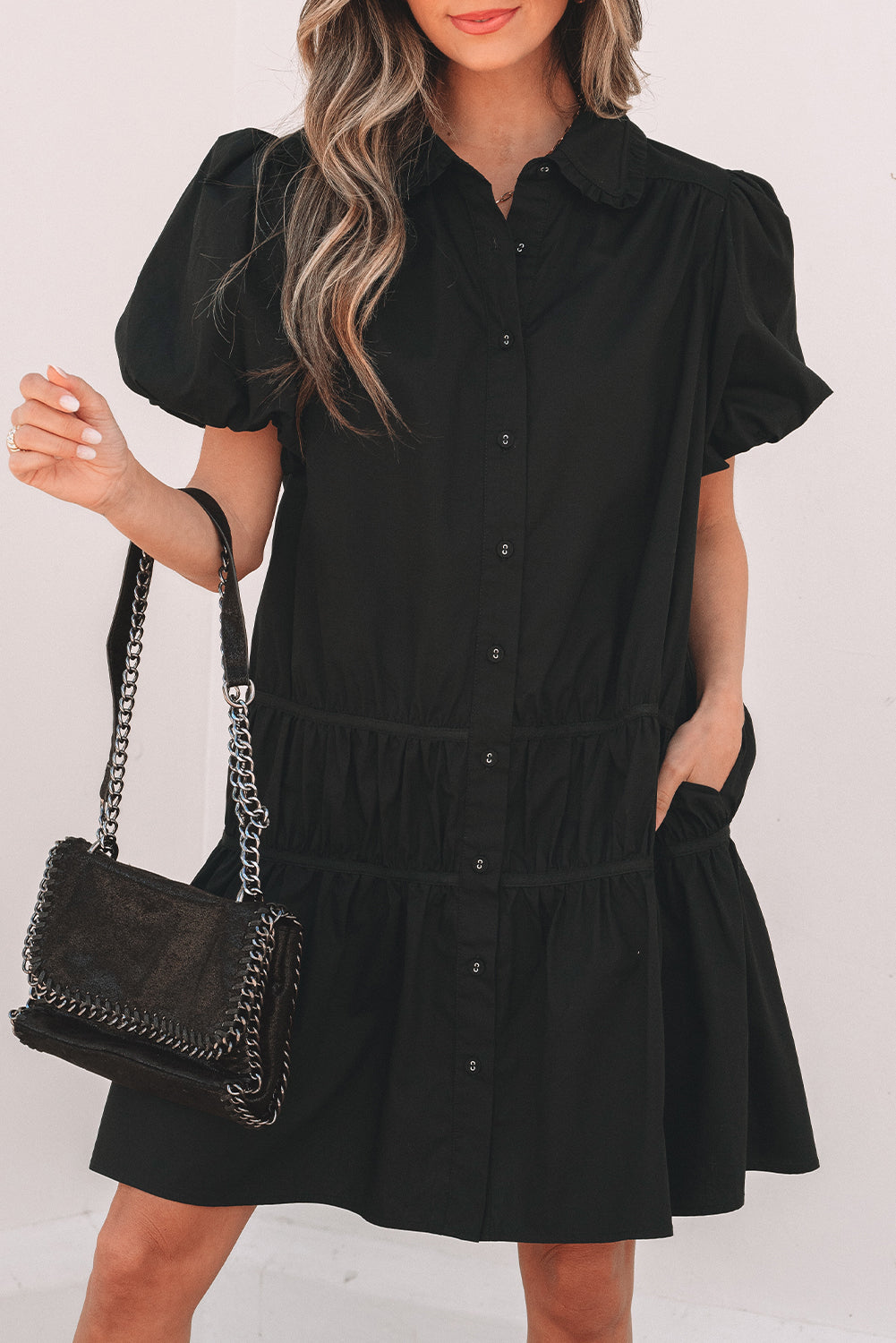 Black Shirt Style Hem Dress