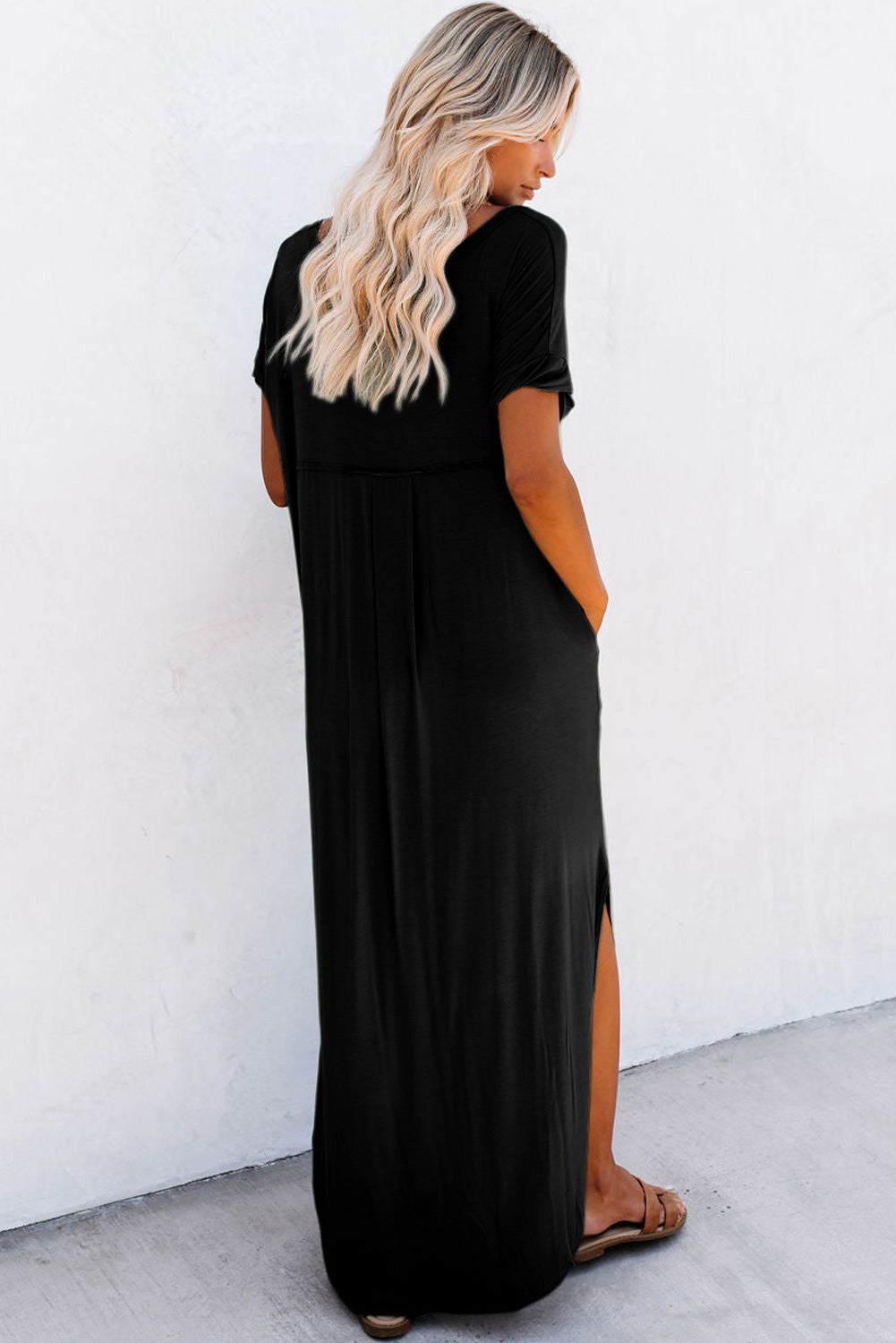 Black V Neck Maxi T-shirt Dress