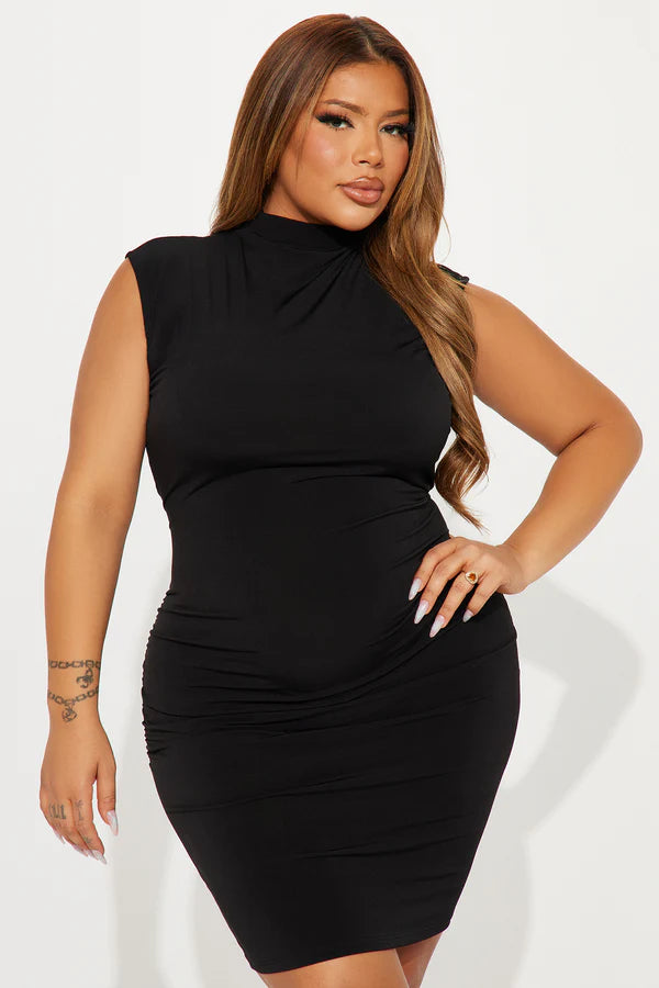 Maven Mock Neck Mini Dress - Black