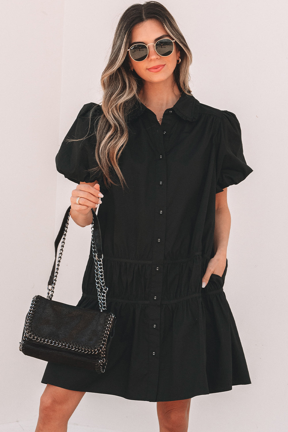 Black Shirt Style Hem Dress