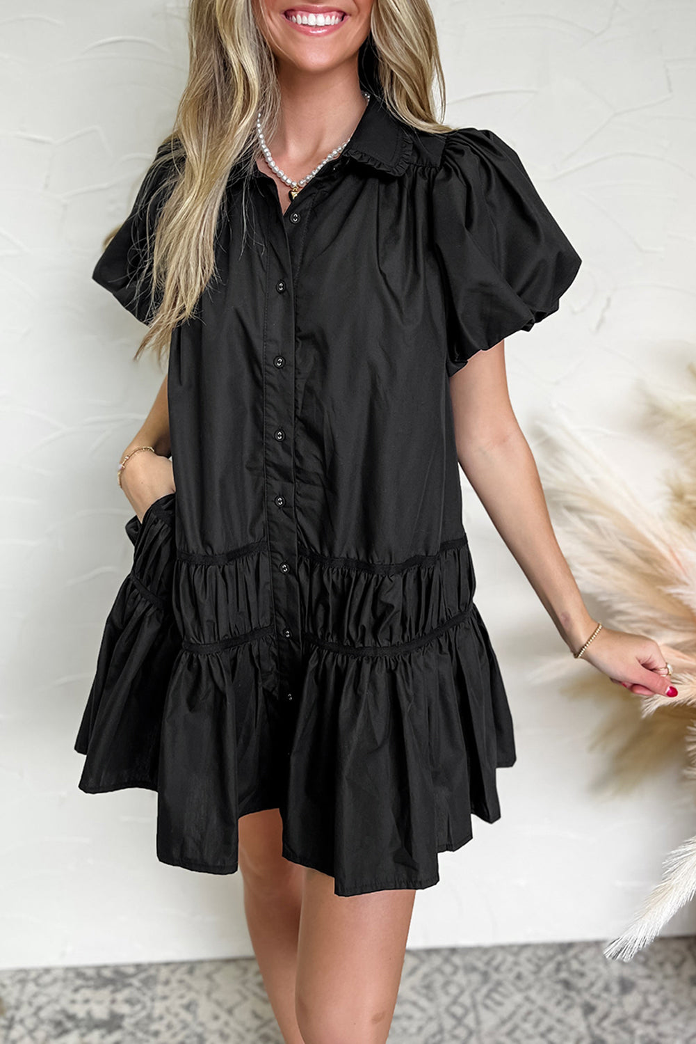Black Shirt Style Hem Dress