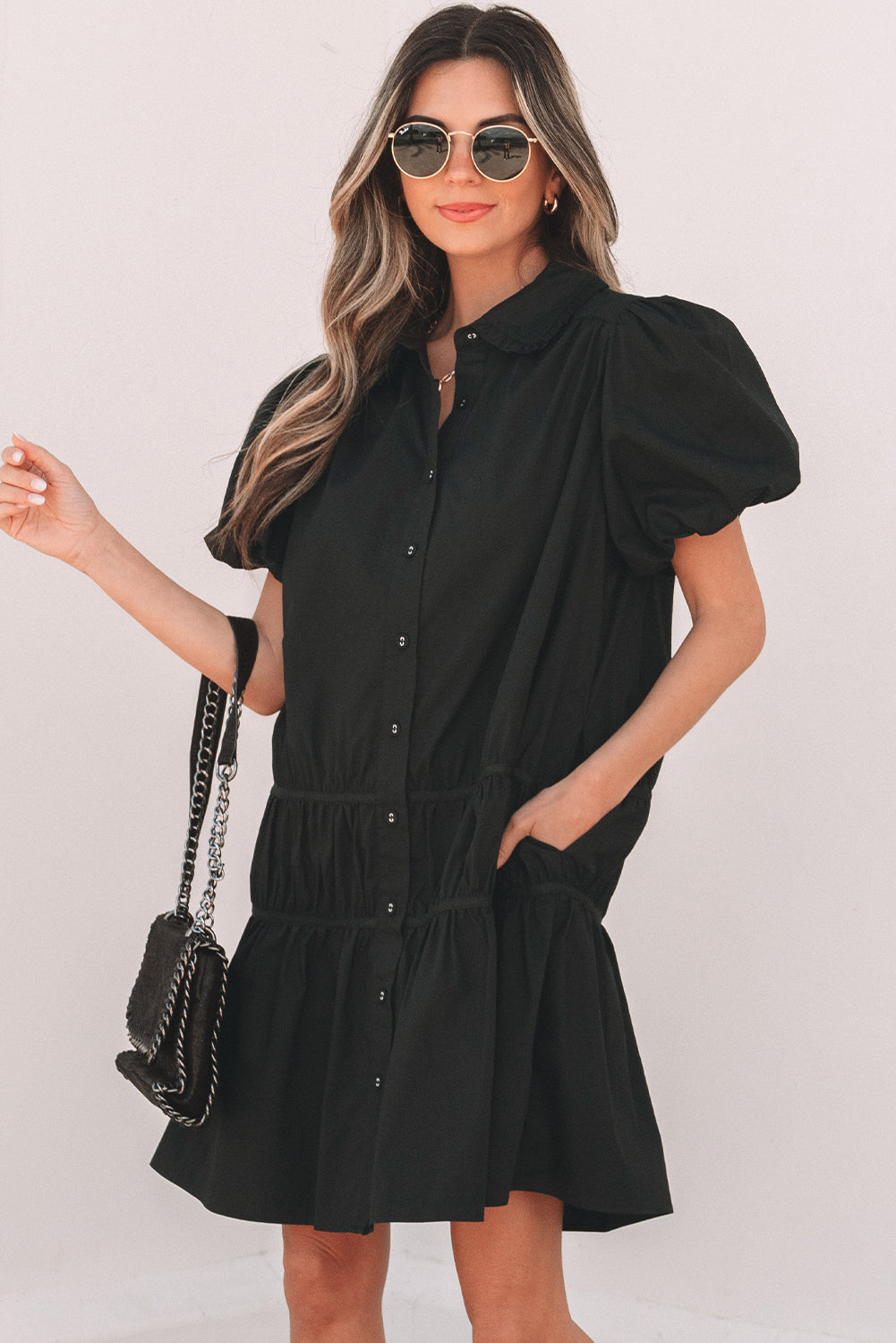 Black Shirt Style Hem Dress