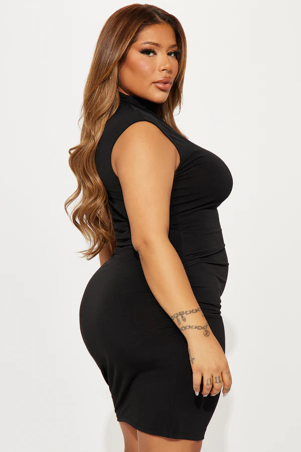 Maven Mock Neck Mini Dress - Black