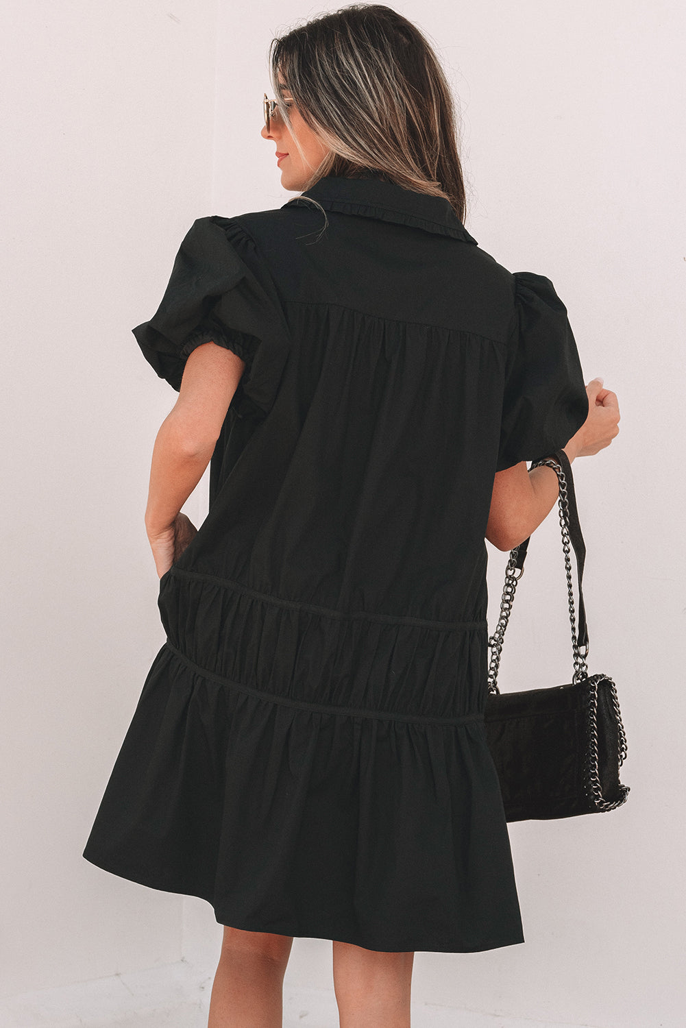 Black Shirt Style Hem Dress