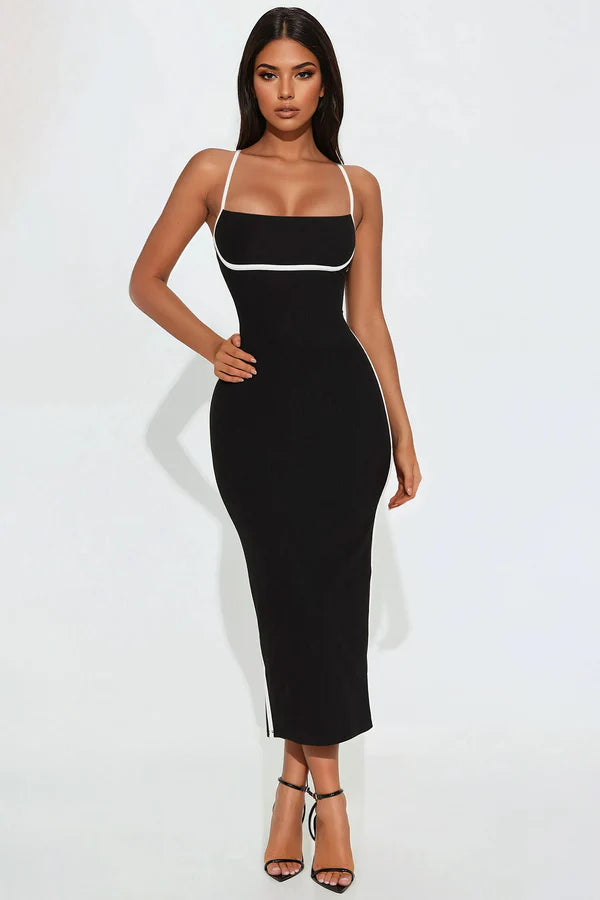 Take Control Ribbed Midi Dress - Black