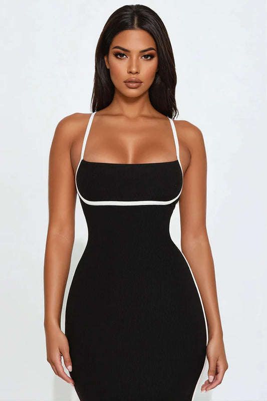 Take Control Ribbed Midi Dress - Black