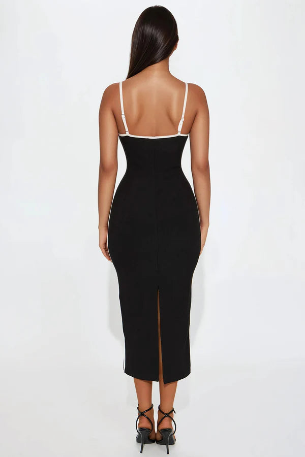 Take Control Ribbed Midi Dress - Black