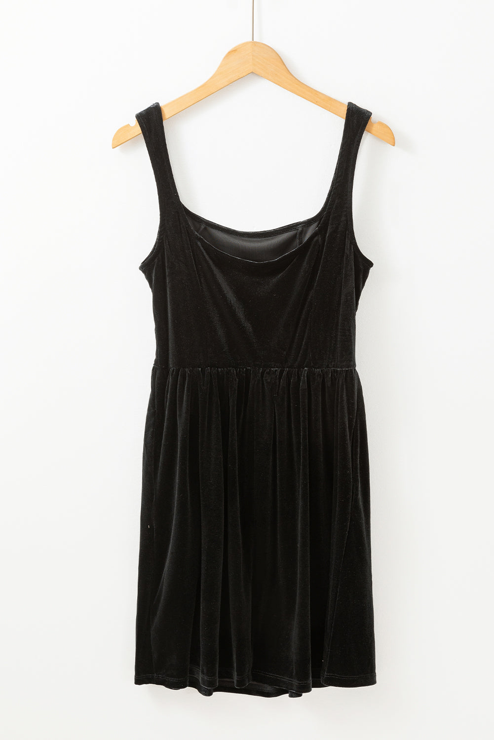 Black Velvet Mini Dress with Pockets