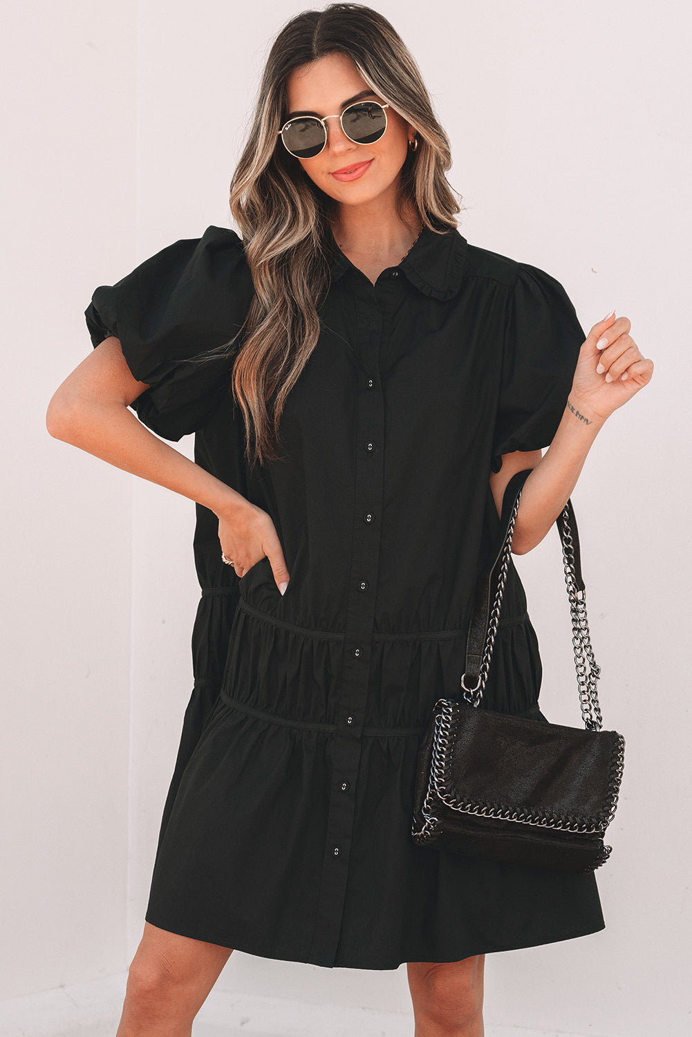 Black Shirt Style Hem Dress