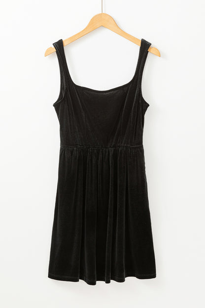 Black Velvet Mini Dress with Pockets