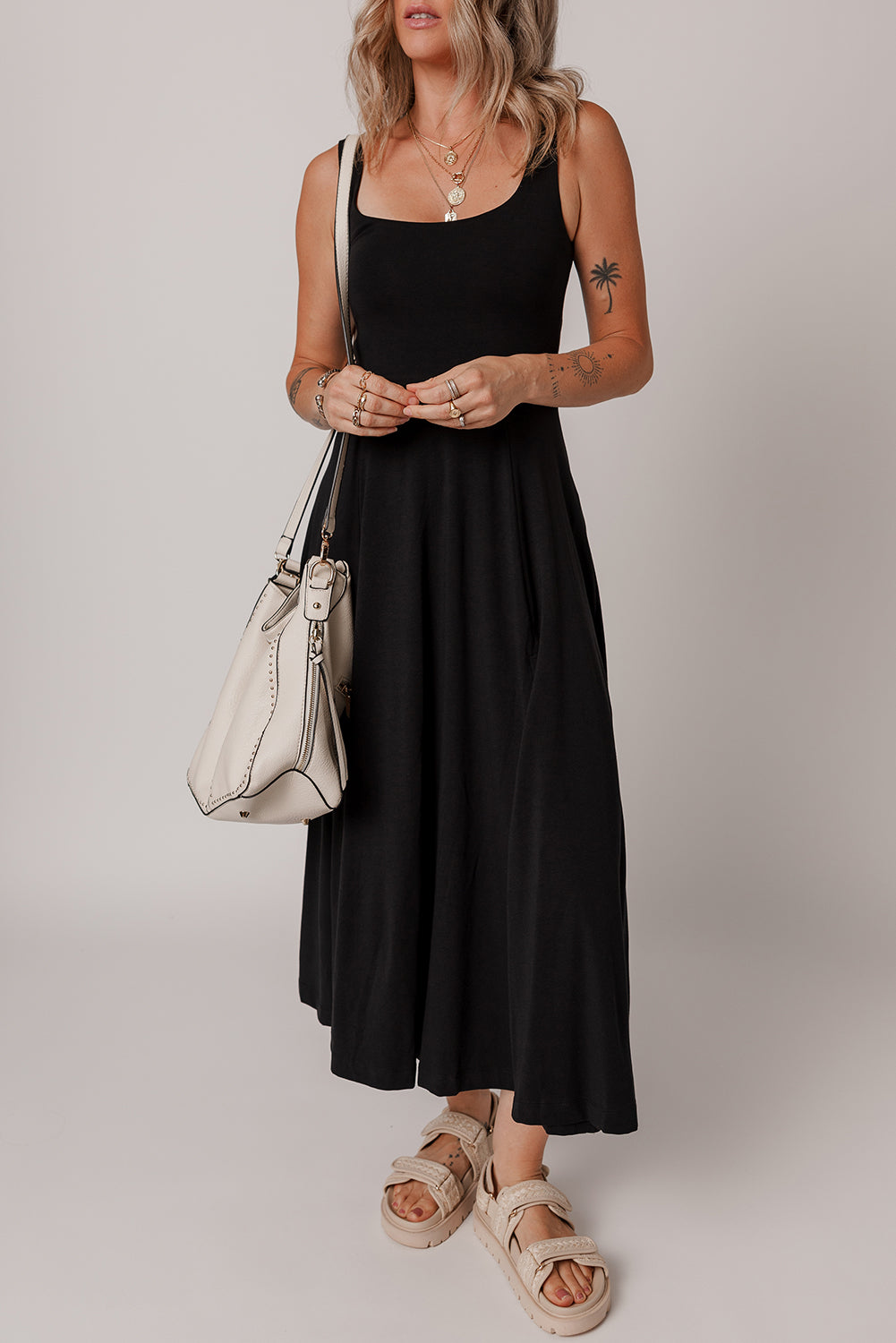 Black Sleeveless Split Midi Dress
