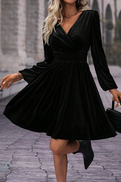 Black Velvet Long Sleeve Mini Dress