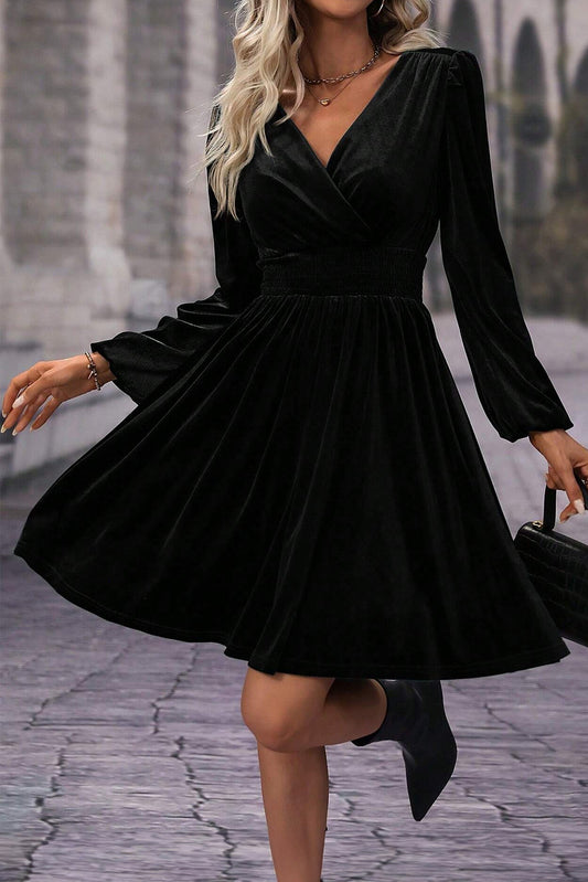 Black Velvet Long Sleeve Mini Dress