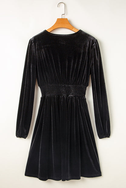 Black Velvet Long Sleeve Mini Dress
