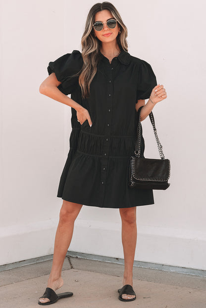 Black Shirt Style Hem Dress