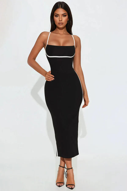 Take Control Ribbed Midi Dress - Black