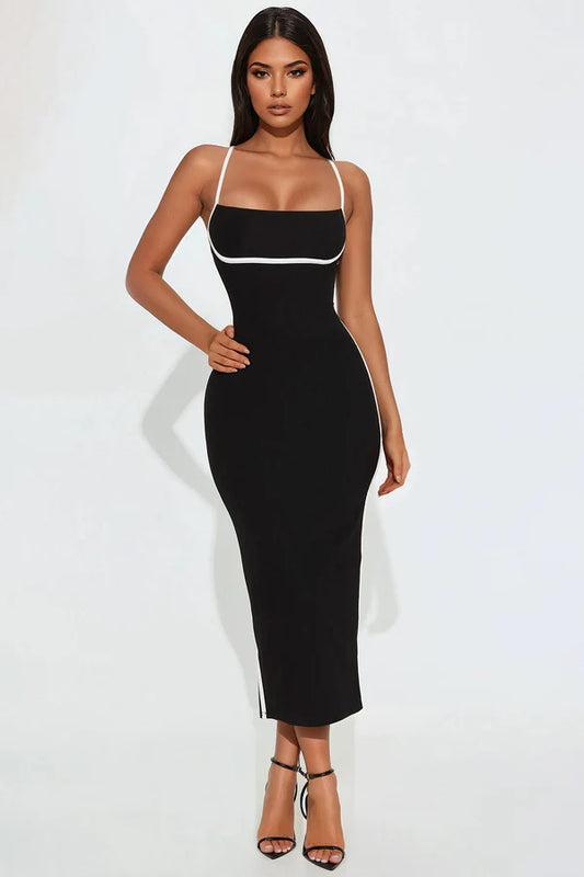 Take Control Ribbed Midi Dress - Black