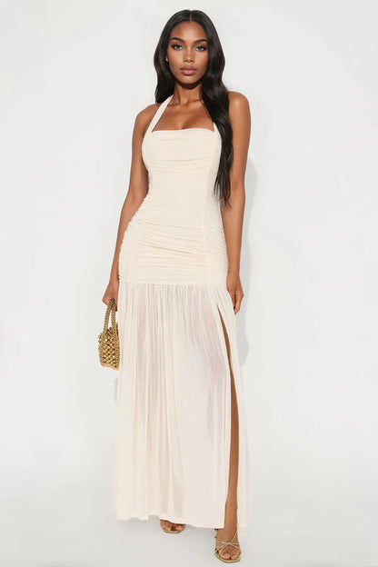 Brenda Halter Mesh Maxi Dress - Ivory