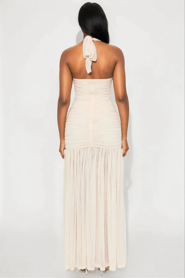 Brenda Halter Mesh Maxi Dress - Ivory