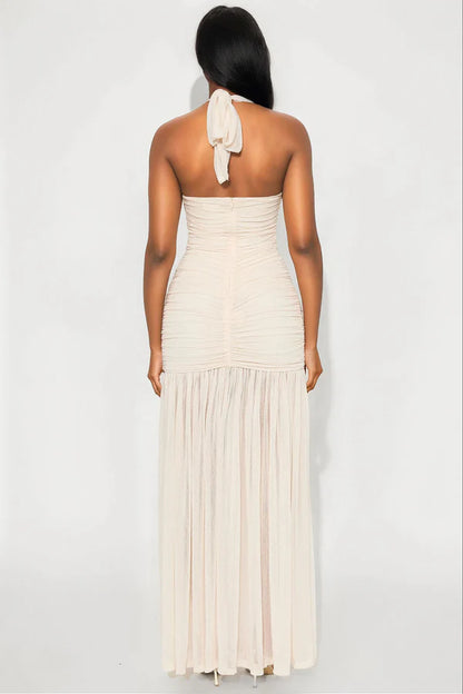 Brenda Halter Mesh Maxi Dress - Ivory