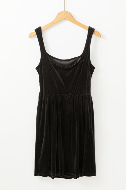 Black Velvet Mini Dress with Pockets
