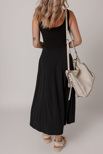 Black Sleeveless Split Midi Dress