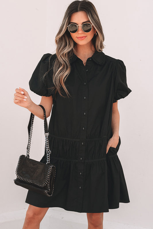 Black Shirt Style Hem Dress