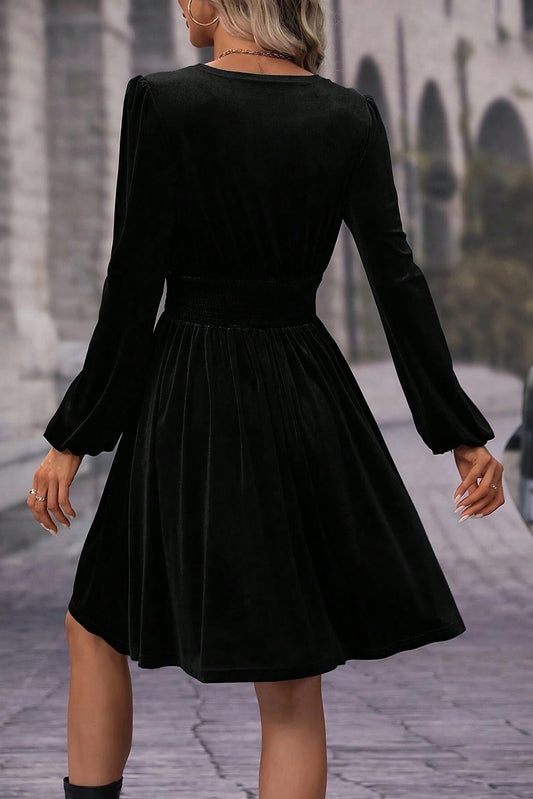 Black Velvet Long Sleeve Mini Dress