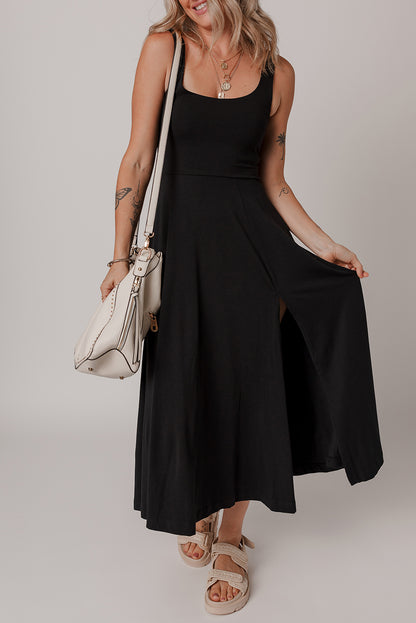 Black Sleeveless Split Midi Dress